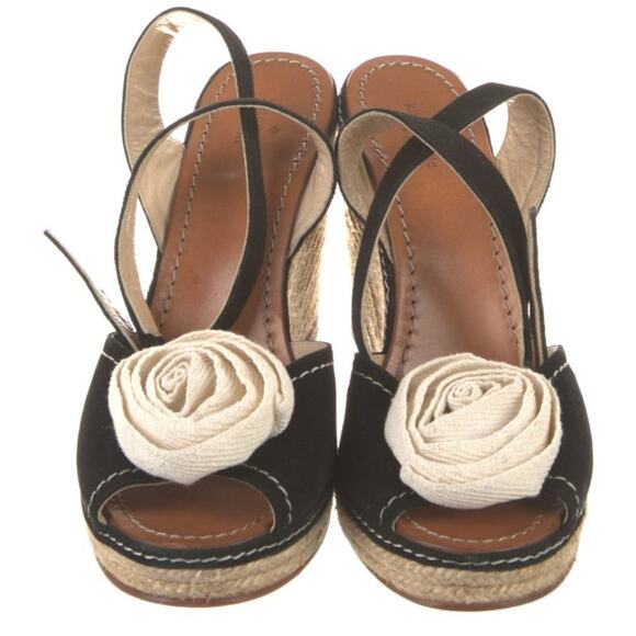 NEW Kate Spade Black Cream Rose Wedge Platform Espadrille Sandals Size 10.5 - Picture 2 of 6